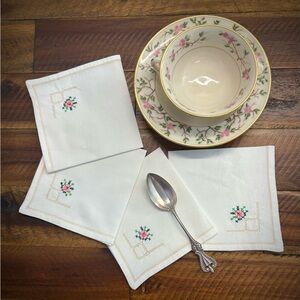 Floral cross stitch Embroidered Tea Napkins